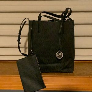Michael Kors Black on Black tote with change purse button closure
